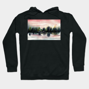 Waterside landscape watercolor Hoodie